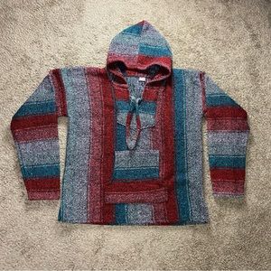 Unisex Mexican Poncho Hoodie Pullover Size Large Artesanias Sweater Multicolor